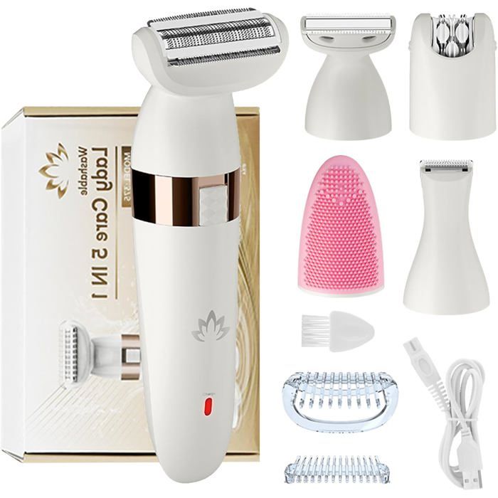 5 en 1 Épilateur électrique pour femme - Étanchéité IPX4utilisation humide et sèchepour nettoyercorpsaissellesmaillotvisage
