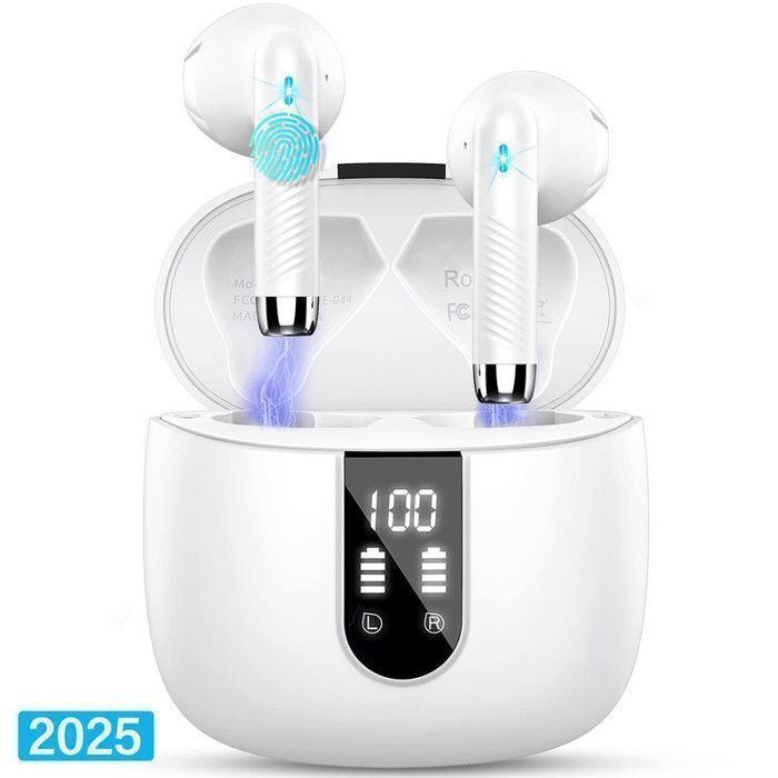 Écouteurs Bluetooth 5.4 Sans Fil Avec Réduction De Bruit - 40h Autonomie, IP7 étanche, écran LED, Rose