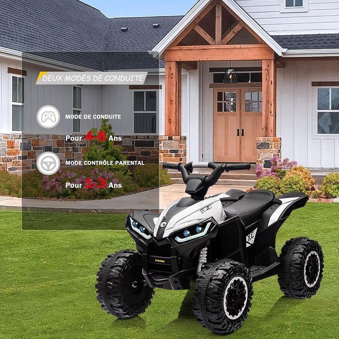 Quad jouet enfant HoerFuriy 12V avec led musique pour 3-8 ans BLANC