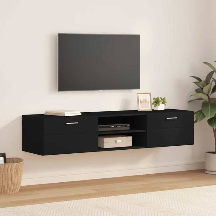 Moderne Commode meuble de rangement - Armoire tv Meuble TV avec tiroir Noir 150 x 39 x 30 cm Bois dingénierie@FR(52118）