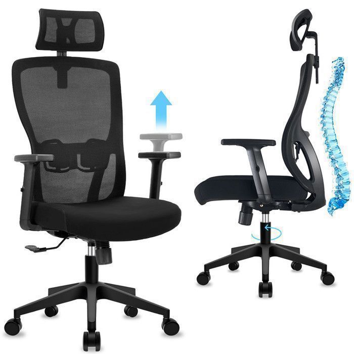 Durrafy Chaise de bureau ergonomiqueChaise de bureau avec appui-tête réglable accoudoirs et soutien lombairemaximale de 150 kg