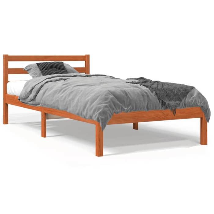 Promotion doctobre Cadre de lit adulte/enfant - Meuble de chambre - sans matelas - cire marron 90x190 cm bois pin massif FR10759