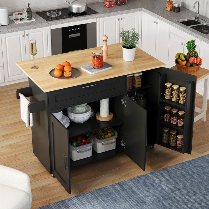 Desserte de Cuisine Mobile 132 5 cm avec Table Pliante Tiroirs Rangements et Roulettes Verrouillables - MERAX Desserte de Cuisine Mobile 132 5 cm avec Table Pliante Tiroirs Rangements et Roulettes Verrouillables - MERAX