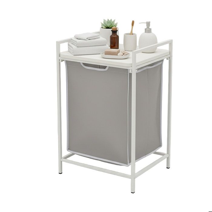 Relaxdays Panier à linge avec étagère H x L x P : 72 x 50 x 33 cm panier portable sac 65 L blanc/gris