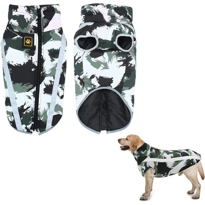 Meilleurs prix pour Manteau imperméable pour chiens - VETOBIOL - 5XL - Blanc Noir - Chaud - Imperméable - Réfléchissant - Fermeture éclair