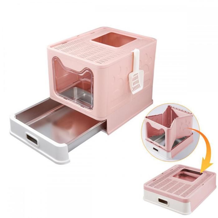 Comparer les prix de Bac à litière en acier inoxydable-MENGDA-Avec couvercle et pelle-Type de tiroir-Anti-fuite-Pour chats adulteschatons-Rose