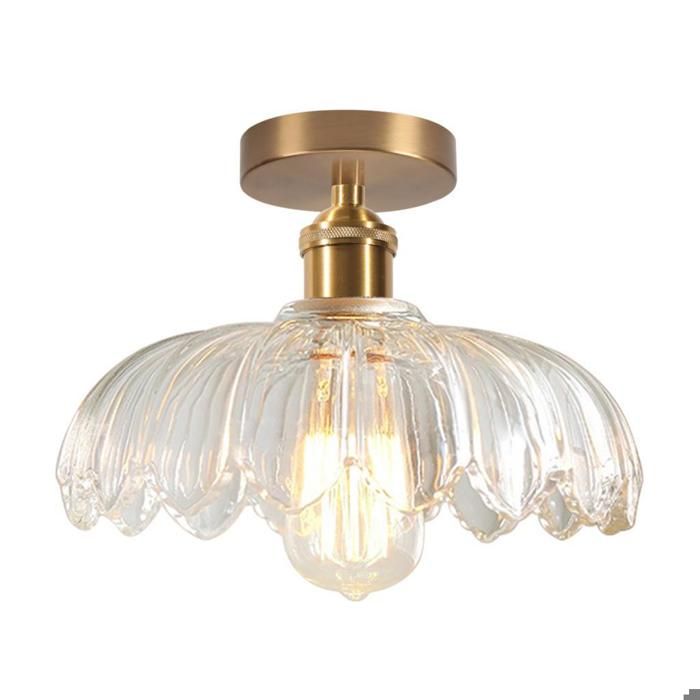 iDEGU Plafonnier ModerneLampe de Plafond Vintage Abat-jour en Verre Design Fleurs Transparente E27 Lustre Rétro pour Salon Chambre