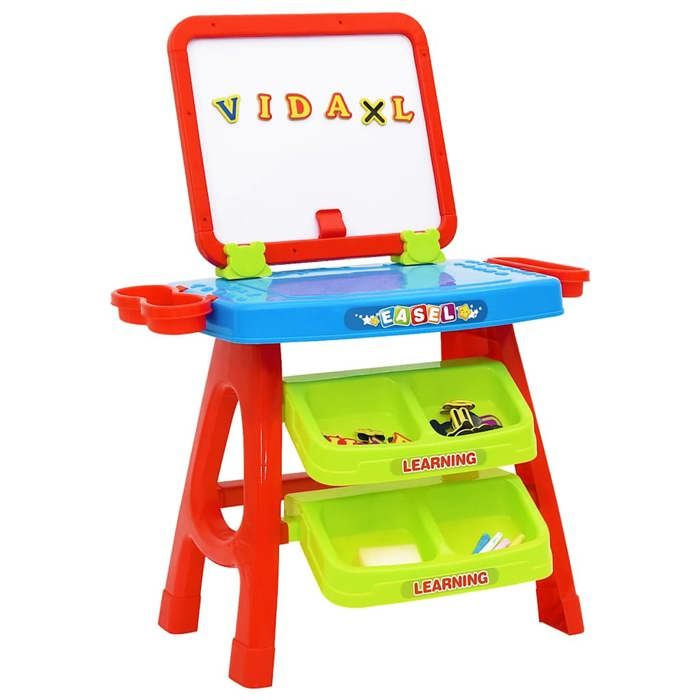 Chevalet et bureau dapprentissage enfant - Happiness - 3 en 1 - Multicolore - 56.5x42x74 cm - Tableau magnétique