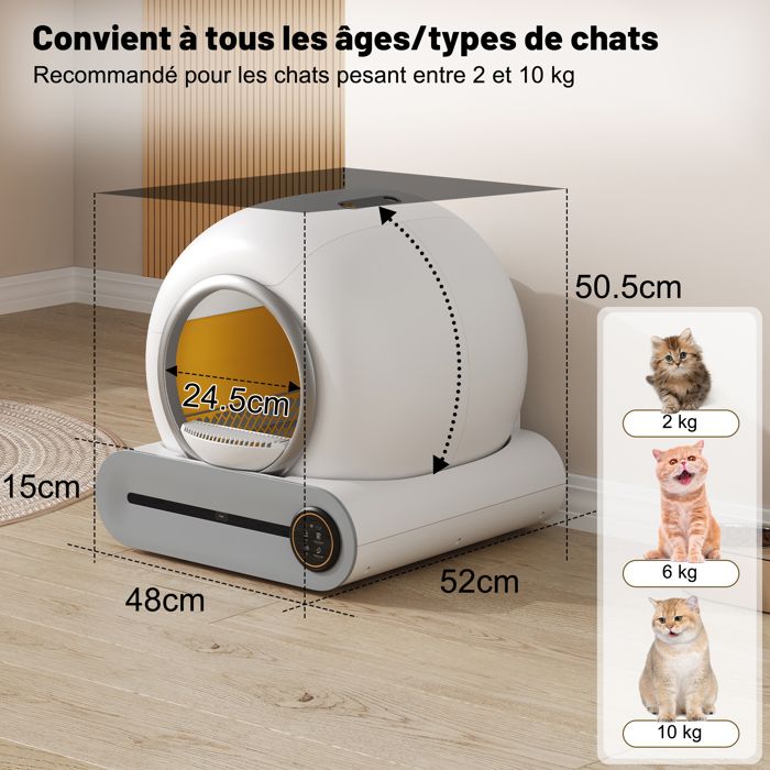Meilleurs prix pour Litière autonettoyante 65L pour chats - Nettoyage automatique anti-odeurs - Infrarouge compatible tout type de litière