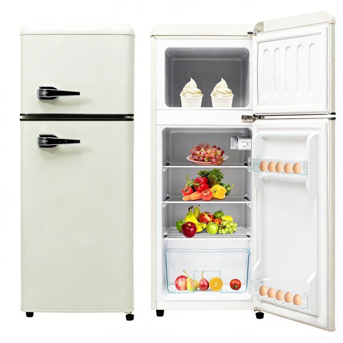 Réfrigérateur combiné rétro 92 L congélateur 28 L 2 portes 105.5x41cm Froid statique éclairage LED Blanc Antique