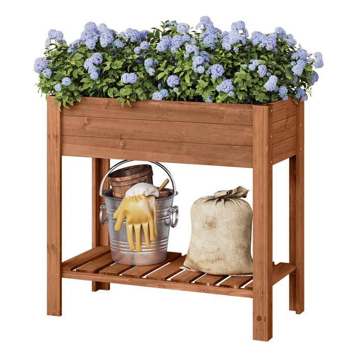 WOLTU Jadinière surélevée en Bois - Étagère avec Bac à Fleurs - 80x75x40cm - Brun