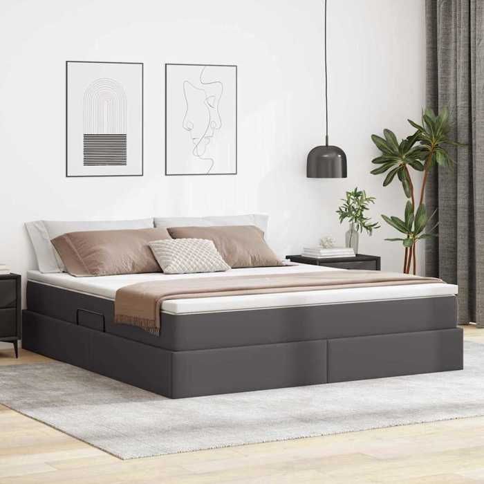vidaXL Lit avec rangement et matelas Gris 160 x 200 cm Simili cuir 3370172