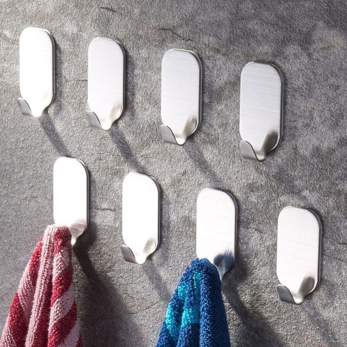 Crochets muraux autocollants lot de 8 porte-serviettes de cuisine et de salle de bain sans perçage en acier inoxydable