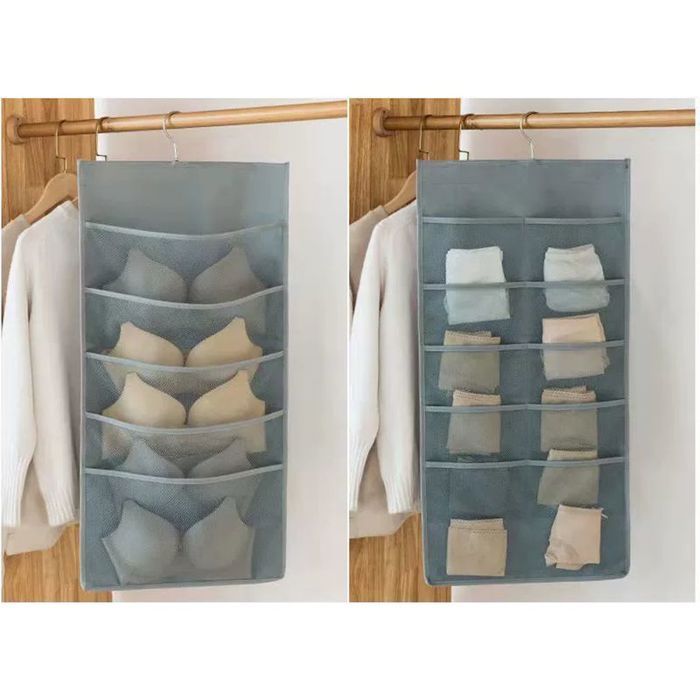 Organisateur Penderie 15 Poches Suspendu Économiseur dEspace en Tissu Oxford Gris 40x80 cm