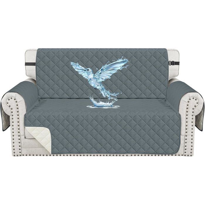 Housse De Canapé Imperméable 2 Places avec Accoudoirs Universelle Housse De Canapé Épaissi Protege Canape Chien Chat Gris Foncé