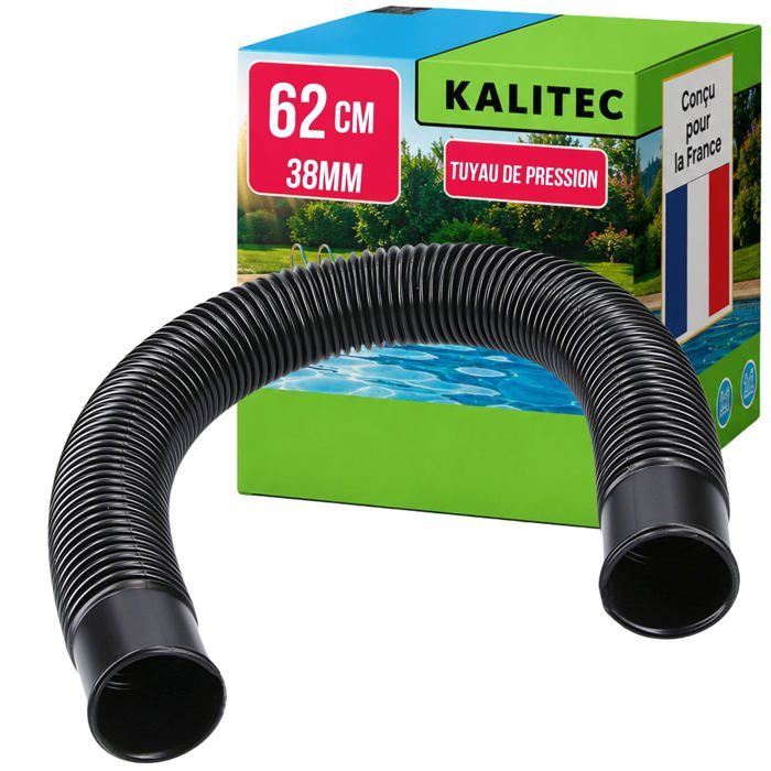 tuyau pression 38 mm 62 cm noir - tuyau aspiration flexible - pour pompe de piscine filtre à sable et skimmer - tuyau de raccorde
