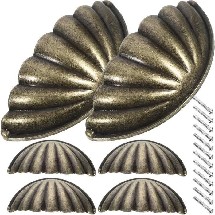 Lot de 6 poignées de meuble coquille vintage bronze entraxe 635 mm alliage de zinc avec vis