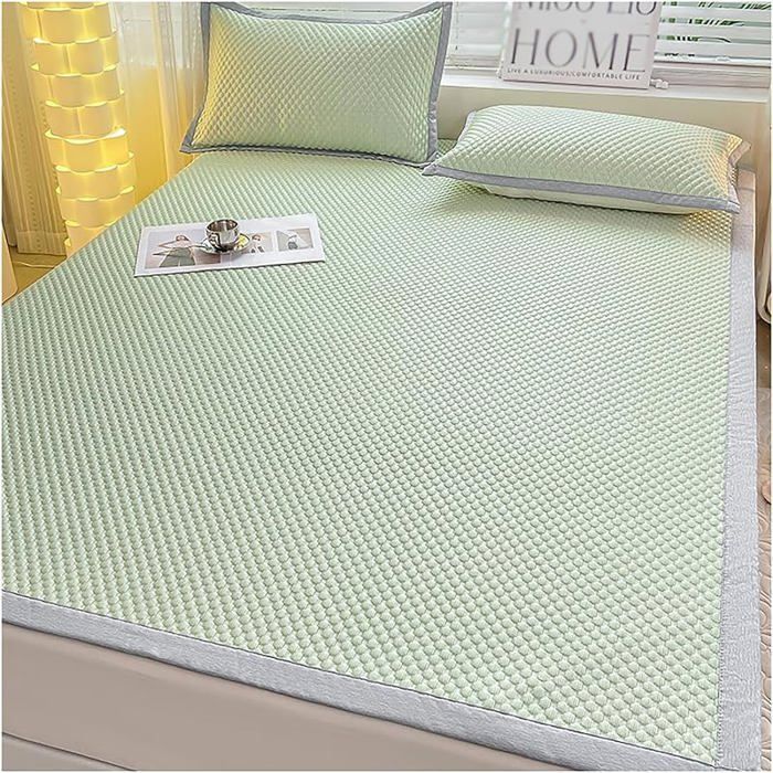Linge de Lit Rafraîchissant 90x200 cm avec 2 Taies Surmatelas Cooling pour Lit Simple Double et King Vert Modèle pl CACHE SOMMIER