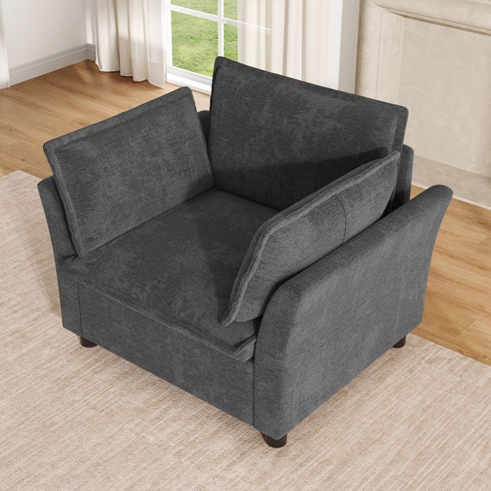 Fauteuil lounge moderne - Gris - Tissu chenille doux - Dimensions 90x81x87 cm - Accoudoirs ergonomiques