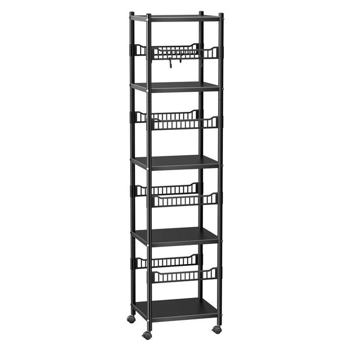 Rack de Rangement Métallique – FIANAO – Étagères Réglables – Charge 200 kg – Roulettes avec Frein – Structure en Acier