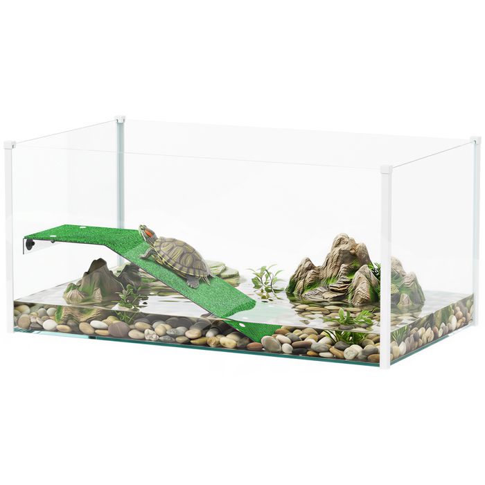 Aquarium pour Tortues Terrarium avec Plateforme et Rampe Vue Panoramique 360° Verre Trempé 60x35x28 cm Blanc