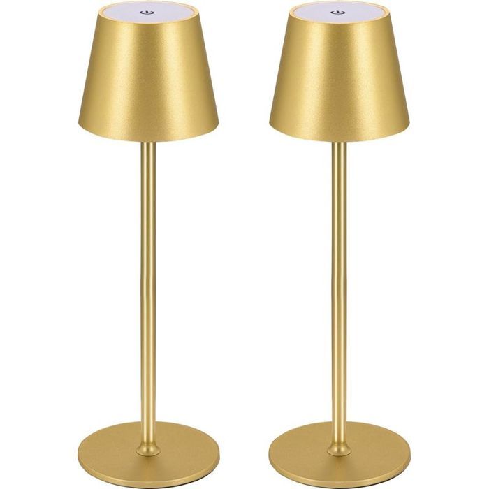 Lot de 2 Lampes Table LED Sans Fil Rechargeables Lampe Bureau et Chevet Tactile 3 Températures Couleur
