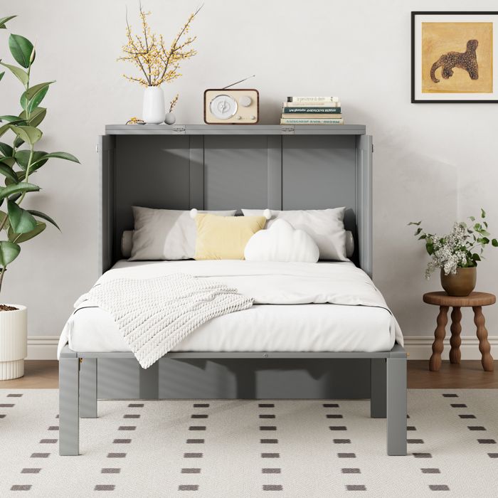 Lit escamotable vertical 90x200 avec sommier design gain de place gris