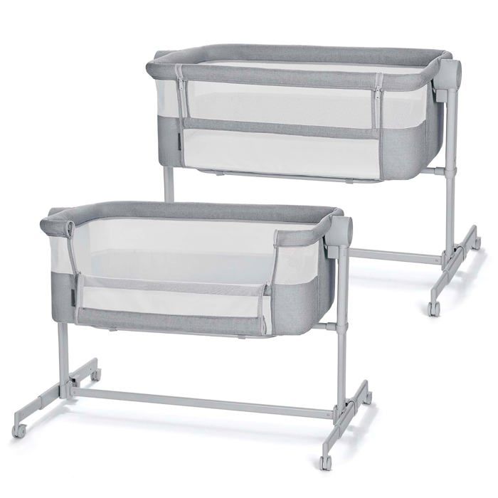 Lit bébé cododo évolutif 2 en 1 - hauteur réglable roulettes avec frein et matelas inclus - acier gris