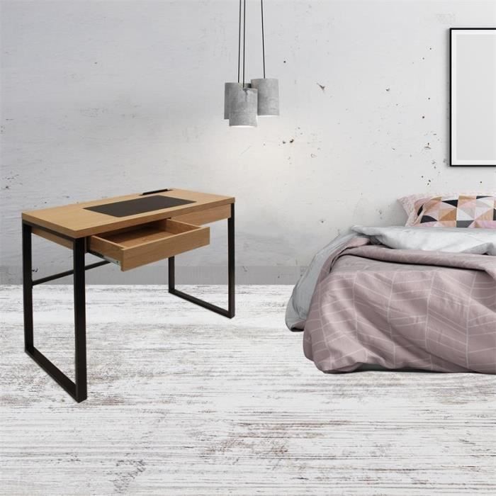 bureau - ac-déco - droit - bois et métal - noir - 100 x 50,3 x 74 cm