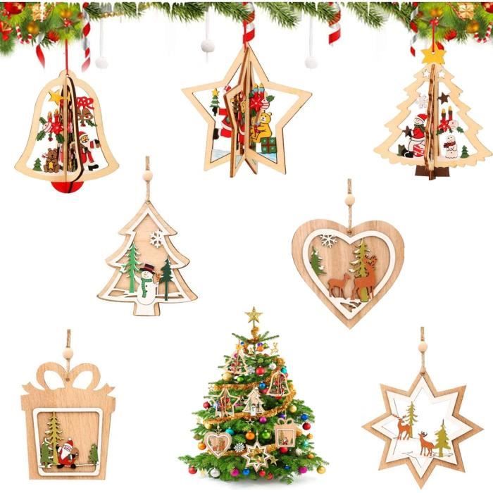 Pendentifs D'arbre De Noël En Bois - Décorations Faites Main - Style Vintage Festif