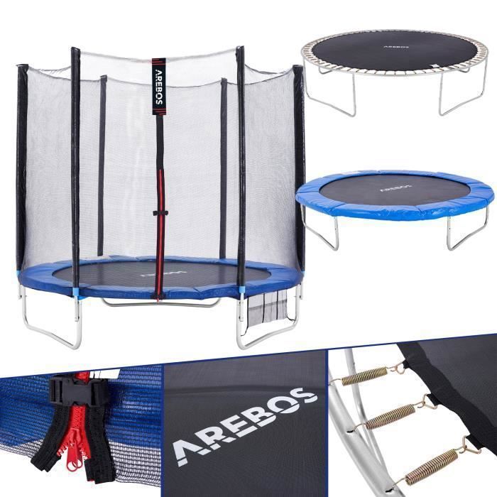AREBOS Trampoline d'extérieur Ø 244cm | Kit Complet avec Filet de sécurité, échelle, Tapis de Saut, poteaux rembourrés