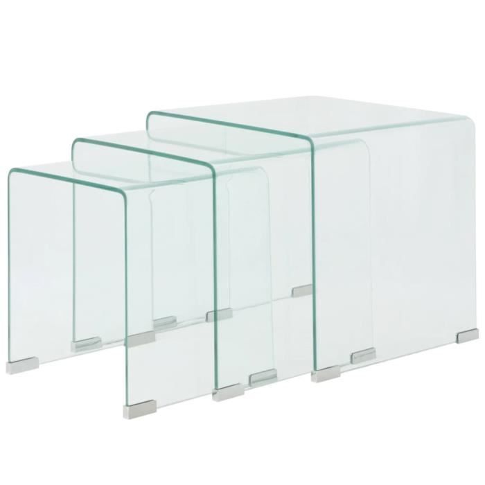 Tables Gigognes 3 Pièces – Verre Trempé Transparent (neuf, Lot)