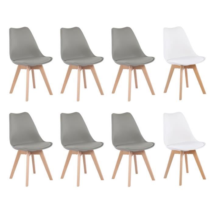 H.J WEDOO lot de 8 chaises de salle à manger design contemporain scandinave-Melange de Couleurs 2 Blanc + 6 Gris
