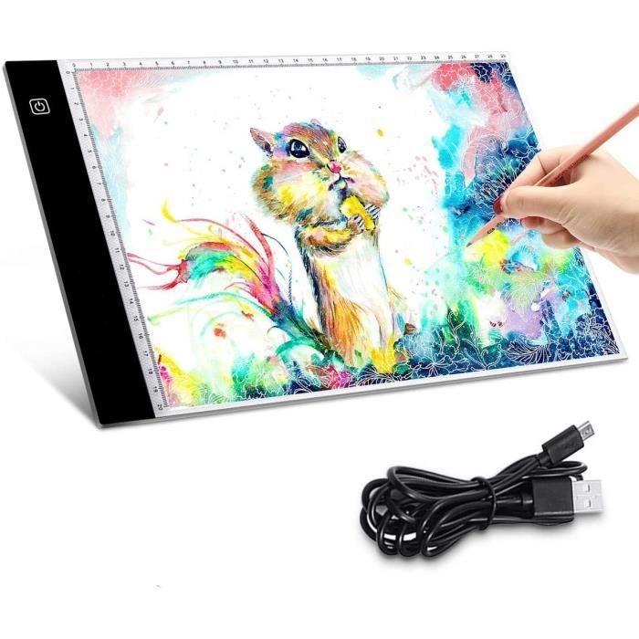 Tablette Lumineuse A4 LED Copie Board Ultramince Portable Dessin Copie Tracing Light Box 3,5 Mm avec Luminosité Réglable pour Dessiner des Broderies en Strass 