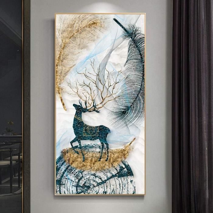 Diamond Painting Par Numéros Kits Cerf Soleil,5D DIY Diamant Peinture Complet Cristal Strass Broderie Point De Croix Mosaïque Toile Art Crafts Salon Chambre Décor Murale Cadeau Square Drill 70x90cm