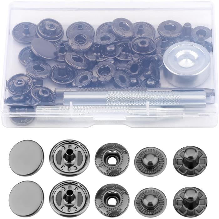 Kit De 50 Boutons Pression En Cuir + 4 Outils - 10 Mm, Argenté - Pour Réparation Vêtements, Sacs, DIY