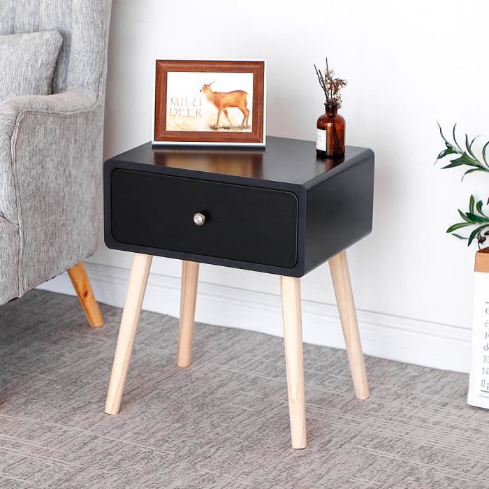 Kangfun 2er Table De Chevet Scandinave Noir Laque Satine Simple