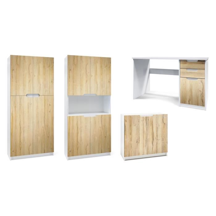Vladon Ensemble de meubles de bureau Armoire Commode Rangement Logan- Corps en Blanc mat - Façades en Chêne Nature Vladon Ensemble de meubles de bureau Armoire Commode Rangement Logan- Corps en Blanc mat - Façades en Chêne Nature