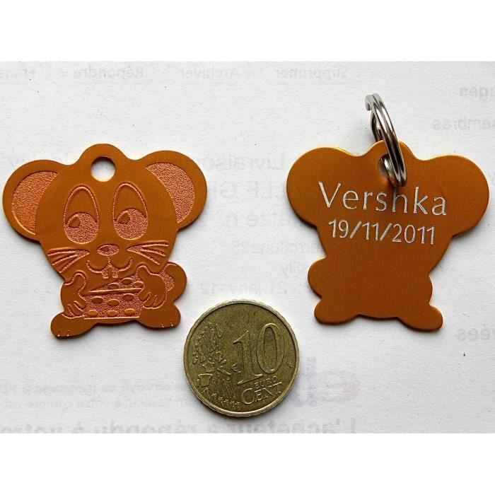 1 MÉDAILLE gravée souris orange pour chat chien personnalisée