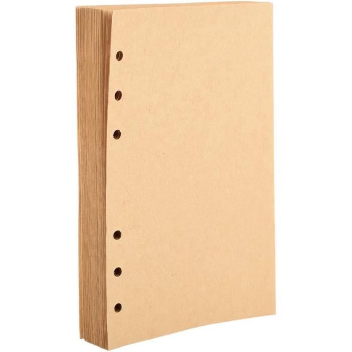 Recharges Papier Kraft A6 6 Trous – 80 Feuilles 160 Pages Naturel Beige Non Ligné – Pour Classeur B5, Agenda Et Bullet Journal