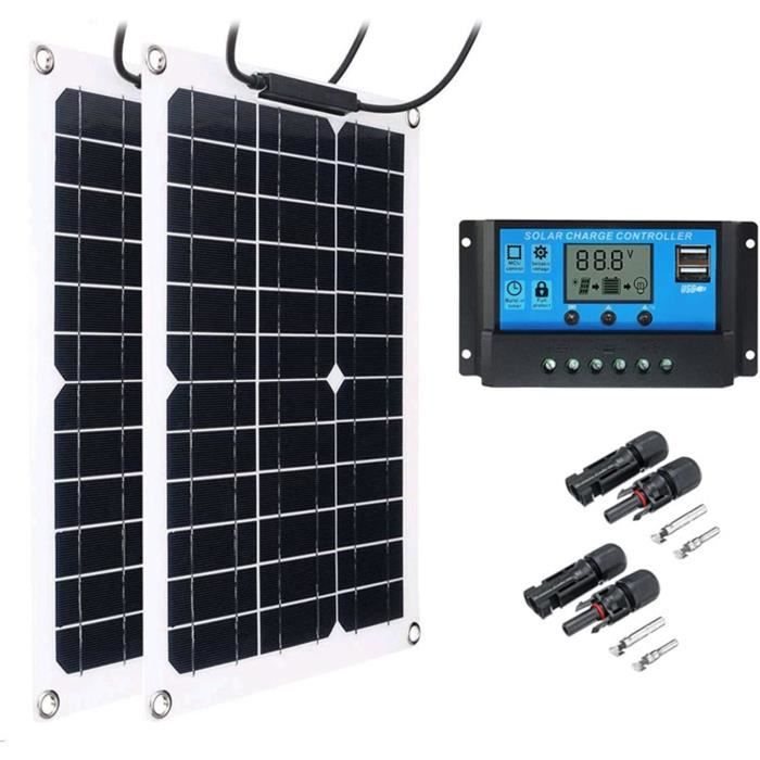 Kit Solaire 200W XINPUGUANG - 2 Panneaux Flexibles 100W + Contrôleur 20A - Parfait Pour Camping-Car, Bateau, Van
