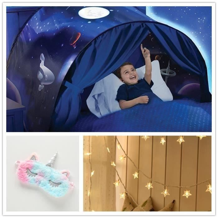 Tente De Lit Enfant FLAYOR Dream Tents – Pop-up, Pliable, Avec Lampe USB Et Masque, Décoration Lit