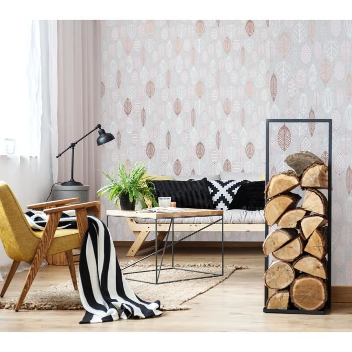 Papier peint intissé Feuilles stylisées 1005 x 52cm Rose - Cdiscount ...
