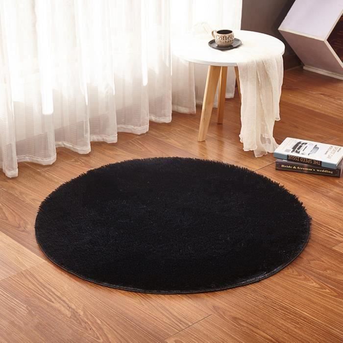 Tapis Rond Tapis Salon Chambre F120 Noir Grand Tapis Antiderapant