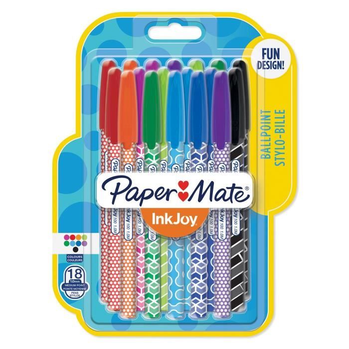 Paper Mate stylo bille à capuchon InkJoy 100 rétractable, pointe moyenne 1  mm - bleu