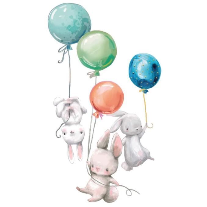 Stickers Muraux - Aquarelle - Animaux Bébés Lapins - Multicolore - Film PVC Translucide - 30x90cm