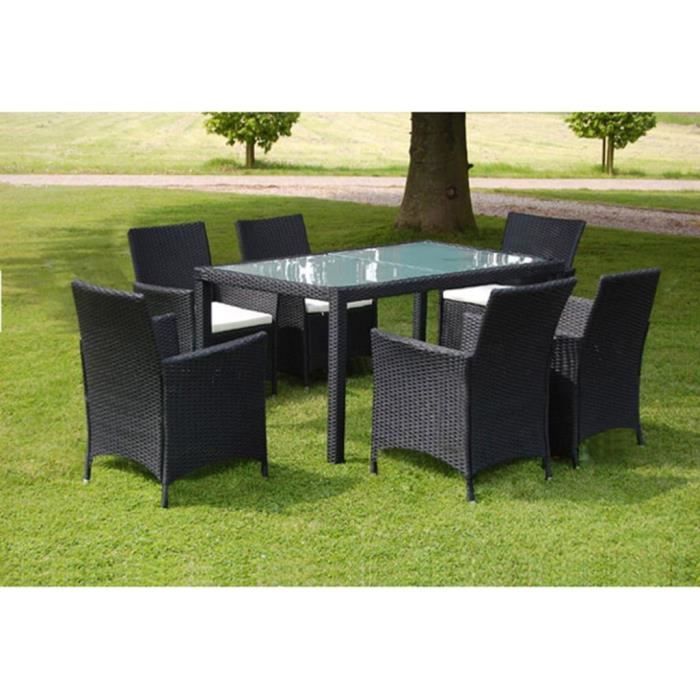 Ensemble Table à manger de 6 à 8 personnes + 6 chaises - TENDANCES 2021 - Résine tressée Noir - Design exquis