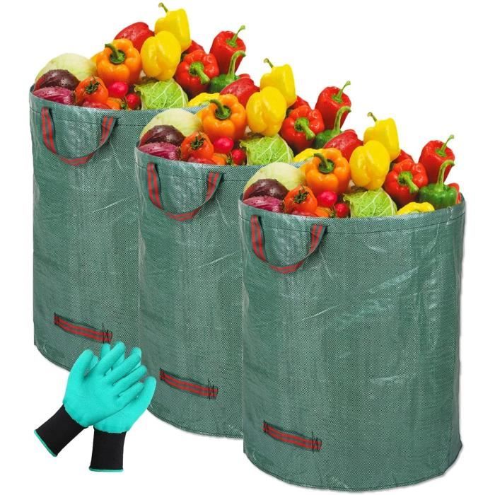 Sacs à Déchets De Jardin 272L - Lot De 3, étanches, Avec Poignées - Pour Feuilles, Débris Végétaux - Réutilisables, Pliables