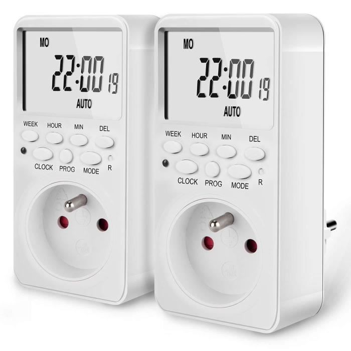 TedGem Programmateur Prise Electrique, 24H/7J 2200W Minuteur Prise  Electrique Digital mode aléatoire Antivol Pour Les Lumières de La Maison et  Les Appareils Electroménagers Econome en Energie : : Bricolage