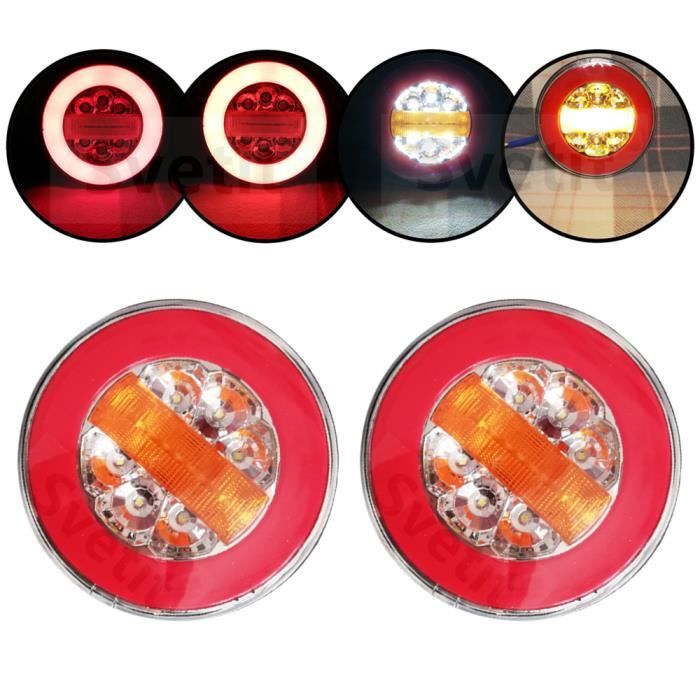 2 Feux Arrière à LED 12/24V - Pour Camion, Remorque, Fourgon - Rouge/jaune/blanc